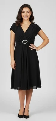 Vestido R&M Richards Negro Talla 14 Hebilla Estrás Elegante Clásico Foto 1 de 4