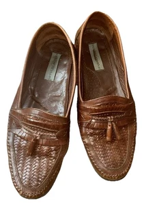 Stacey Adams Mens Brown Leather Loafers with Tassels Made In Brazil Size 14M - Picture 1 of 7