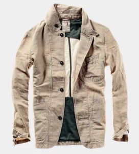 Relwen Linen Cotton Tropical Trap Blazer Sport Coat Field Jacket Beige Men’s L - Picture 1 of 9