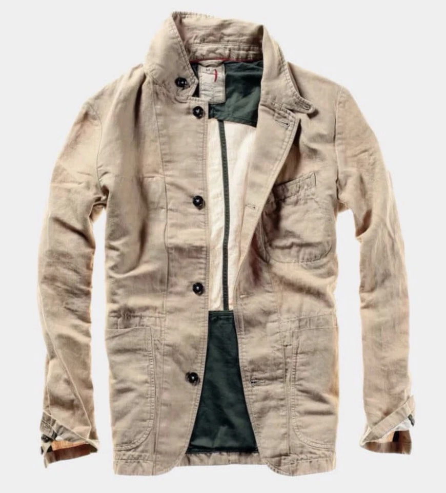 Relwen Linen Cotton Tropical Trap Blazer Sport Coat Field Jacket Beige Men’s L - Image 1 of 4