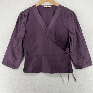 J.JILL Blouse S 100% Silk Wrap V-Neck Tie Front 3/4 Sleeve Purple Vintage - Picture 1 of 9