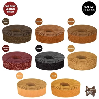 Correa de bisonte de cuero de grano completo ELW 8-9 oz (3,2-3,4 mm) de grosor de 50" a 84" de longitud Foto 1 de 4