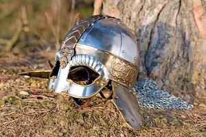 Medieval Antique Norman Viking Steel Helmet With Chainmail Knight Armor Helmet - Picture 1 of 6