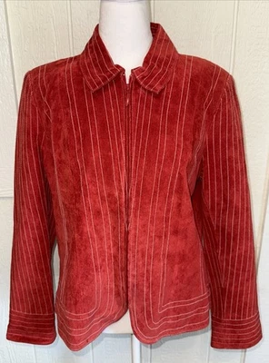 De Colección Terry Lewis Clásico Lujos Rojo Gamuza Cuero Chaqueta Abrigo Para Mujer Talla Mediana Foto 1 de 4