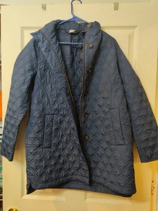 Lands End Daunen gefütterte Jacke Gr. M 10 12 gesteppt marineblau geometrisches Damen Mantel - Bild 1 von 3