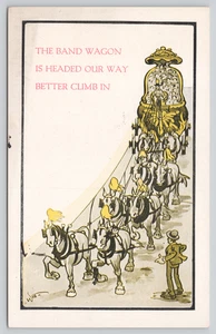 AK Springen auf dem Bandwagen Cartoon - Witt - Pferdewagen Comic Humor - Bild 1 von 2