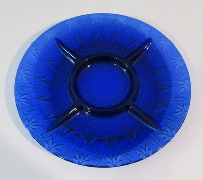Vintage French Luminarc Arcoroc Sapphire Blue Glass Divided Dish/Serving Plate - Image 1 of 4