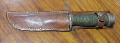 Vintage WW2 Cattaraugus 2250 Fighting Combat Fixed Blade Knife & Leather Sheath - Image 1 of 4