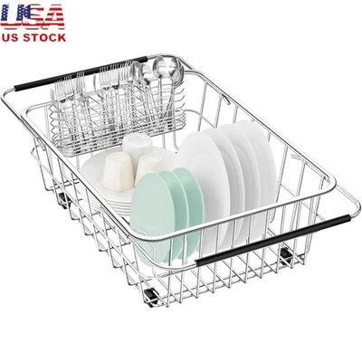 304 Stainless Steel Dish Drying Rack Adjustable Over Sink Organizer Rustproof US - Image 1 of 4