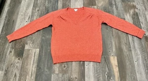 Sundance Ellie Everyday Sweater V-Neck Rib Trim Wool Blend Orange Size Small - Picture 1 of 7