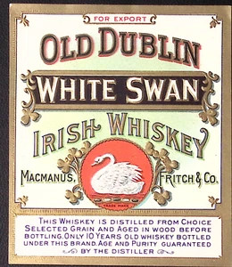 Pre-Prohibición Antiguo Dublín Cisne Blanco Whisky Irlandés Etiqueta Dorada en Relieve - Imagen 1 de 3