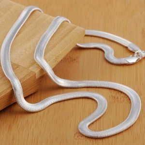 925 Sterling Silver 16/18/20/22/24 Inch 6mm Flat Snake Chain Necklace For Women - Picture 1 of 8