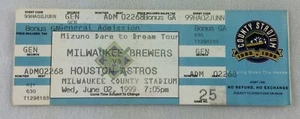 MLB 1999 06/02 Houston Astros at Milwaukee Brewers Ticket-Jeff Bagwell HR#236 - Picture 1 of 1