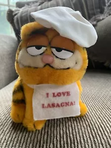 GARFIELD "I Love Lasagna" Cappello Chef Peluche Dakin 7" Peluche Vintage 1981 - Foto 1 di 12
