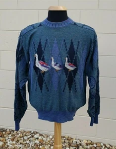Vintage Carlo Colucci Argyle Knit Sweater Duck Embroidered German Size 48 US M - Picture 1 of 8