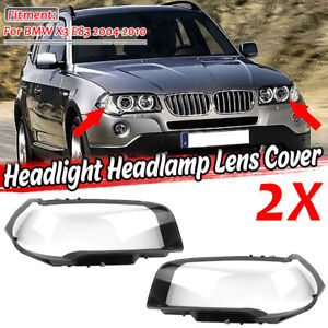 Pair Front Headlight Headlamp Lens Cover For BMW X3 E83 2004-2010 Left+Right