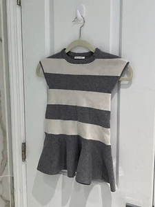 Zara Girls Sleeveless Peplum Gray Cream Stripe Knit Top Size 5 Winter Collection - Picture 1 of 9