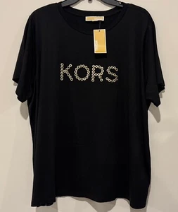 NWT Michael Kors Women's Cotton Blend Black Studded Logo T-Shirt Top Plus 2X - Picture 1 of 2