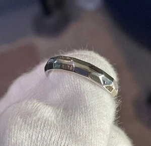 4 mm profilé à facettes/au sol titane, bague à rayures argent sterling, bracelet de mariage - Photo 1/7