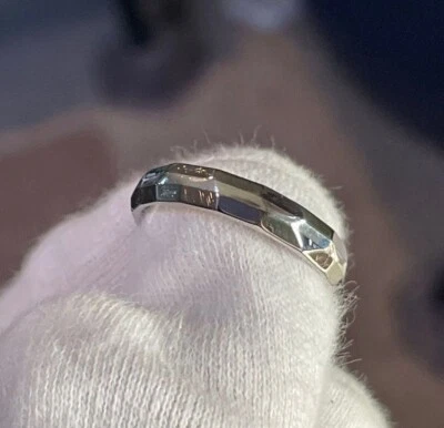 4mm Faceted/Ground Profile Titanium, Sterling Silver Stripe Ring, Wedding Band - Image 1 of 4