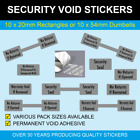 No Returns Tamper Void Seal - Stickers / Labels Rectangles / Jewellery Dumbells