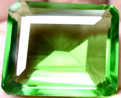 Splendid 69.30 Ct Lab-Created Green Peridot GGL Certified Emerald Cut Gemstone - Image 1 of 4