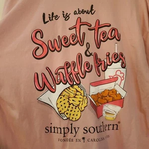Simply Southern Women's Pink Long Sleeve Waffle Fries Sweet Tea T-Shirt Size XL - Picture 1 of 6