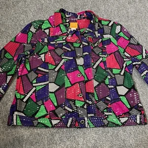 Ruby Rd. Jacket Women's Shiny Multi-Color Stretch Jean-Style Shimmery Size 16 - Picture 1 of 18