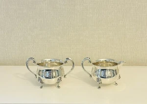 Antique LR Sterling Silver Creamer And Sugar Bowl With Lion Feet Decoration - Picture 1 of 8