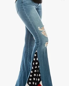 Women's American Flag Ripped Jeans Bell Bottom Size Small Waist 27.5 Brand New - Picture 1 of 8