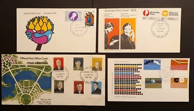 Australia Stamps 1975 Christmas Science Prime Ministers 4 x First Day Covers (w) - Image 1 of 2