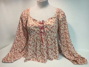 Arula Babydoll B 18 20 2X Ivory Rust Floral Top Lacing Cottagecore Boho Peasant - Picture 1 of 6