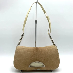 CHRISTIAN DIOR Malice Pearl Women's Shoulder Bag Beige Pony Brown Authentic - Picture 1 of 24