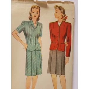 40s Sewing Pattern Woman's Skirt Suit B32 Simplicity 1054 Jacket & Pleated Skirt - Picture 1 of 7