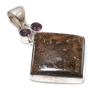 Colgante de joyería de plata de ley 925 con piedras preciosas de amatista de bronce 2,36" a722 - Imagen 1 de 2