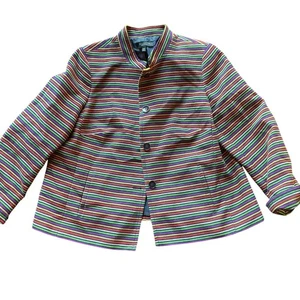 TALBOTS Woman Striped Collarless Button Front Blazer Jacket Multicolor - Picture 1 of 5