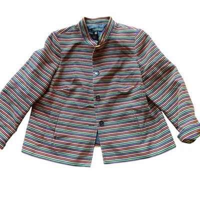 TALBOTS Woman Striped Collarless Button Front Blazer Jacket Multicolor - Image 1 of 4