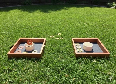 Vintage Fundex Bulls-Eye Washer Toss Yard Summer Game Wood Case 8 Washers Foto 1 de 4