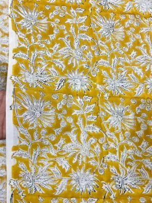 5 Yard Hand Block Print Handmade Cotton Indian Natural Sanganeri Print Fabric - Image 1 of 4