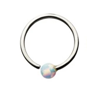 Captive Nose Daith Ear Annealed Ring 18 Gauge 5/16" Fixed Opal 3mm Ball Steel * - Picture 1 of 4