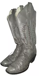 Larry Mahan Boots Size 6.5 B Full Quill Ostrich Grey Vintage Pull On - Picture 1 of 13