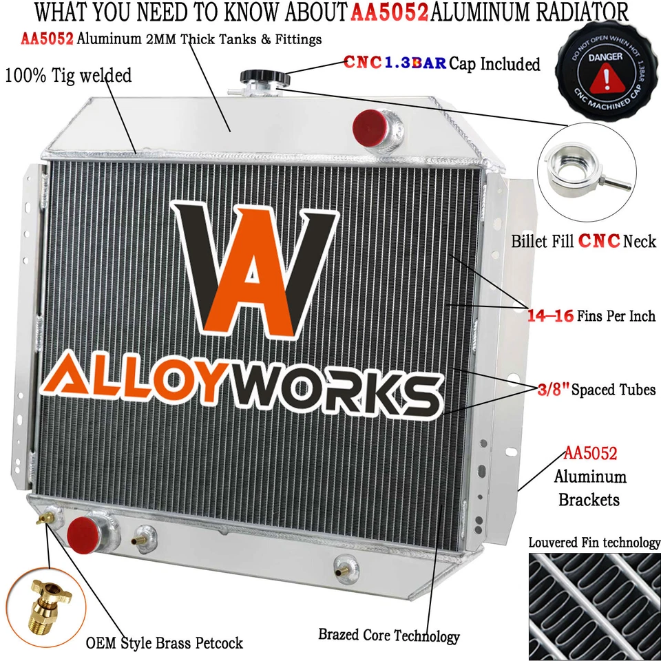 4 Row Aluminum Radiator For 1966-79 Ford F-Series F100 F150 F250 F350 Bronco V8 Foto 1 de 4