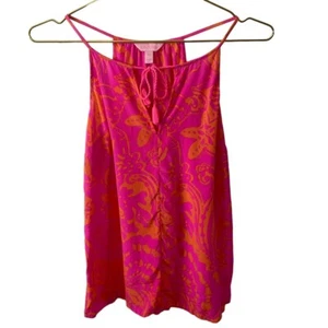 Lilly  Pulitzer Pink  Silk Halter Pop Orange Tassel Tank Top/Cami Sie XS - Picture 1 of 11