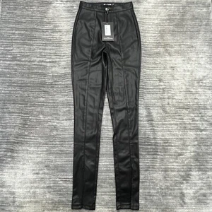 Pretty Little Thing Pants Size 2 Womens Skinny Faux Leather Black Denim NWT - Picture 1 of 12