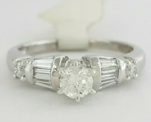 0.5 ct Platinum Round Brilliant & Baguette Cut Diamond Engagement Ring - Picture 1 of 9