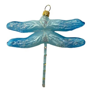 Blue Dragonfly Polish Glass Christmas Tree Ornament - Picture 1 of 2