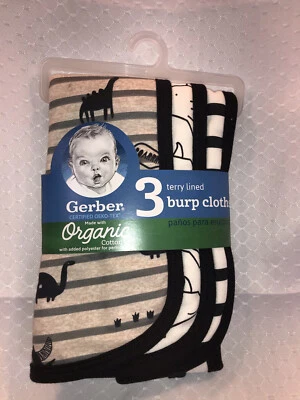 Nuevo conjunto de 3 paños de tela eructa Gerber para bebé niño negro gris dinosaurios Foto 1 de 4