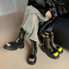 Women's 2023 Fashion Fade Leather Front Zipper Platform Combat Boots Shoes IEES 