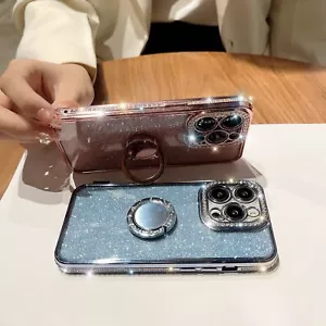 Lindo estuche brillante brillante con soporte para anillo para iPhone 13 14 15 16 Pro Max XS - Imagen 1 de 18