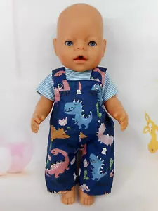 Dolls clothes for 17" BABY BORN DOLL/16" CPK DOLL~DINOSAUR OVERALL~STRIPED TOP - Picture 1 of 6